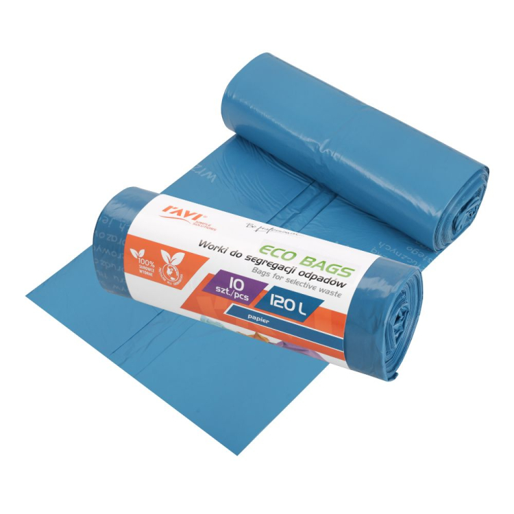 Worki do segregacji odpadów ECO BAGS 120L niebieskie 10 sztuk RAVI